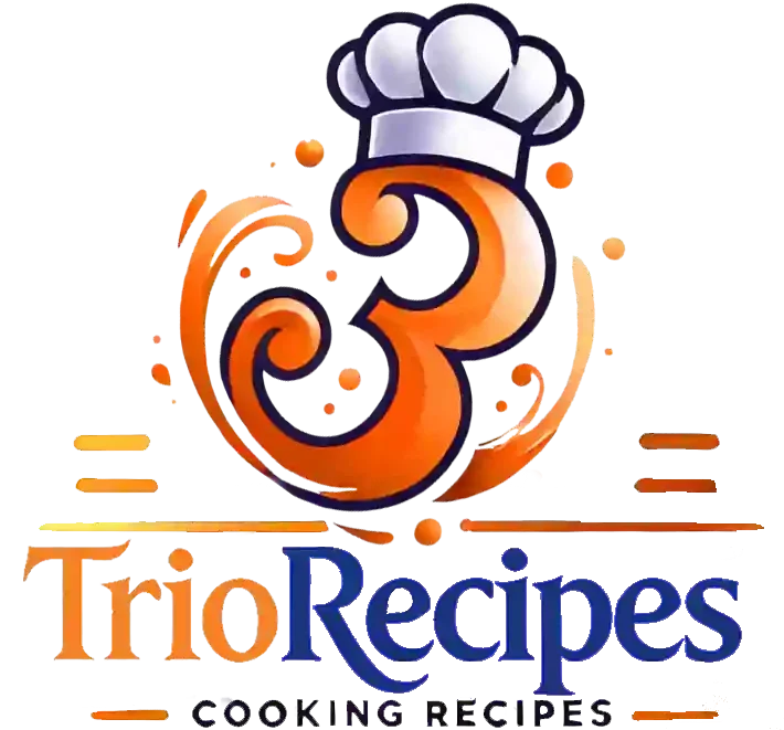 TrioRecipes logo featuring a chef hat and the number 3 in orange with blue text.