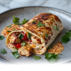 Golden Cheesy Garlic Chicken Wraps with melted cheese and fresh garnish on a plate.