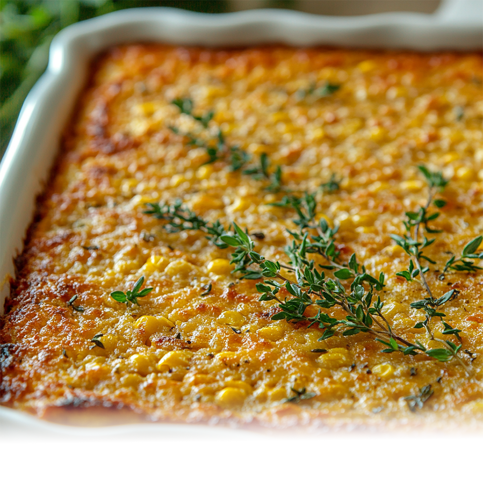 Cracker Barrel Corn Casserole served in a dish