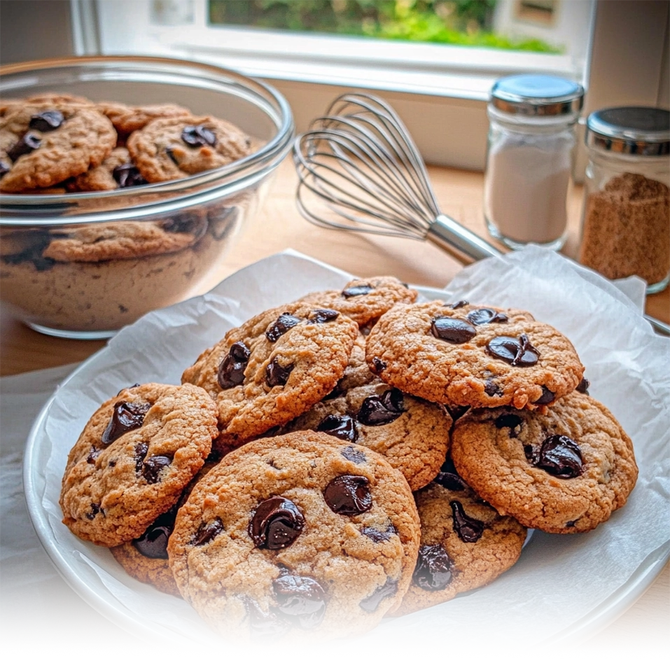 Freshly baked small batch chocolate chip cookies cooling on a wire rack