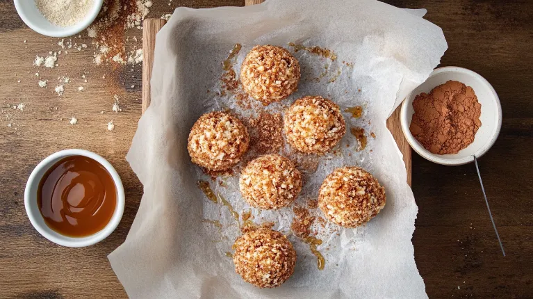 Fried chicken-shaped ice cream coated in golden cornflakes served in a basket with dipping sauces.